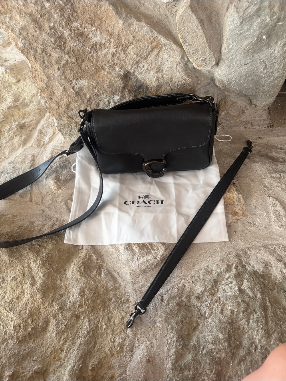 Coach Black Leather Crossbody with Signature Ring Hardware
